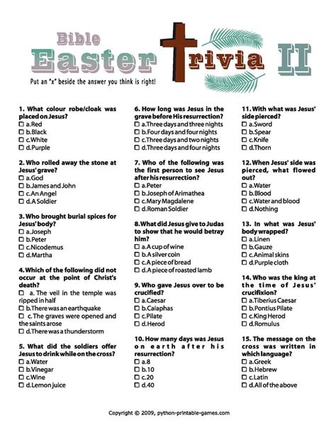 Easter Trivia Ii Easter Sunday School Easter Lessons Easter Bible