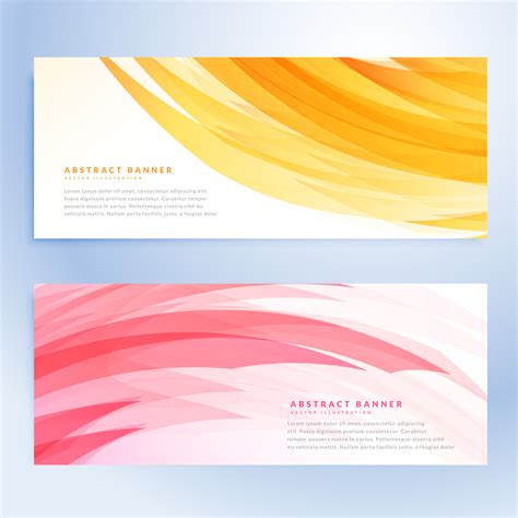 Abstract Wavy Banners Set In Yellow And Pink Color Download Free