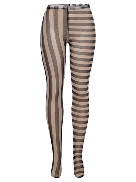 Fanvereka Women Sexy See Through Pantyhose Stripe Printed Pattern Tights
