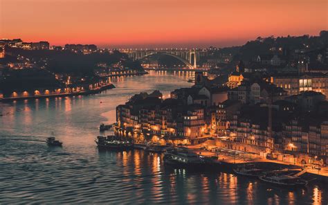 🔥 Download Wallpaper Portugal City Of Porto Evening Lights River Bridge