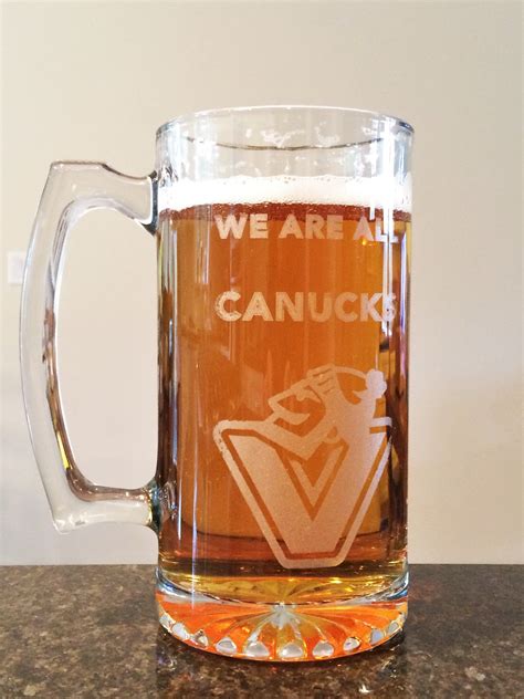 Custom Engraved Glass Beer Mug With Canucks Logo Star Name Tags