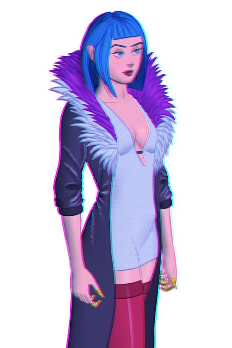 A Woman With Blue Hair Wearing A Fur Coat
