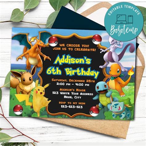 Printable Pokemon Birthday Invitation Templates Instant Download