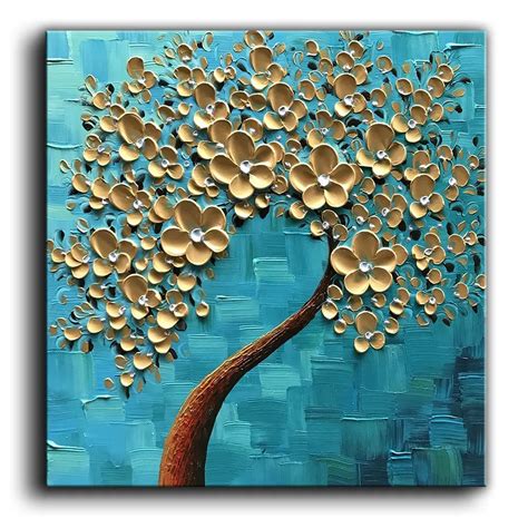 Handmade Thick Yellow Flowers Original Painting Large Abstract Art Wall