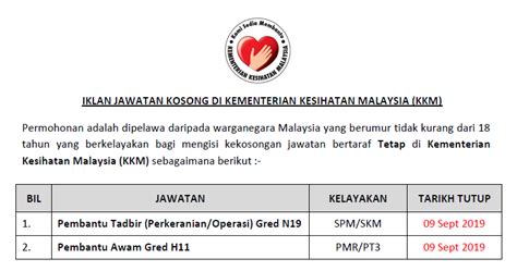 Pemandu kenderaan gred h11 4. Jawatan Kosong Kementerian Kesihatan Malaysia (KKM ...