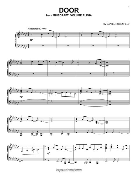 C418 Door From Minecraft Sheet Music Notes Download Printable Pdf