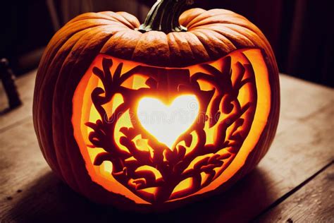 Jack Olantern Carved Pumpkin Heart Shape Love Halloween Stock