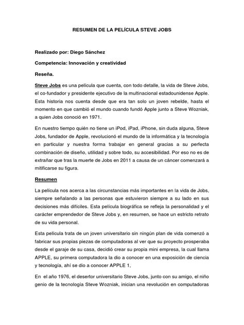 Resumen De La Pelicula Steve Jobs Pdf Apple Inc Steve Jobs