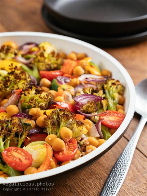 Roasted Purple Sprouting Broccoli Brussels Sprouts And Peppers On Quinoa Vegalicious Photos