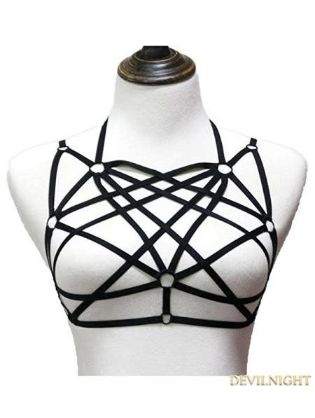 black gothic harness elastic cage bra uk