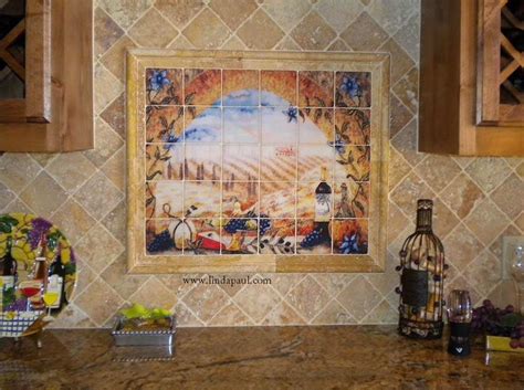 Kitchen backsplash tile mural on 6 ceramic tiles. Italian tile murals - Tuscany Backsplash tiles
