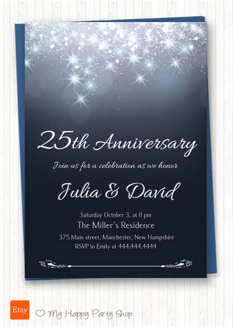 Silver Anniversary Invitations Printable 25th Anniversary Etsy