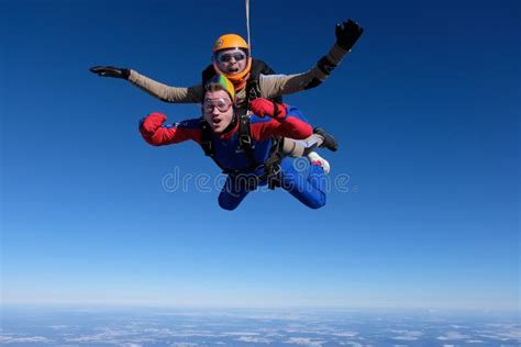 Skydiving Tandem Jump Two Men Stock Photo Image Of Parachute