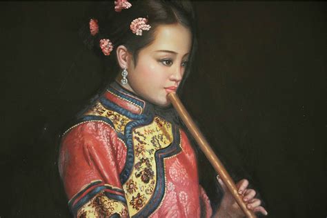 Chinese Oil Painting On Canvas Female Musician Mary Kay