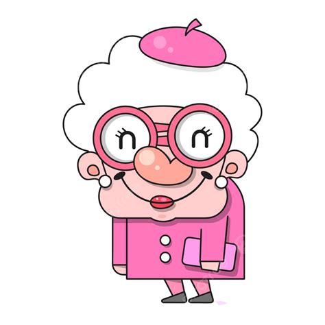 Cheerful Grandmother Cartoon With Flat Design On Vector Background