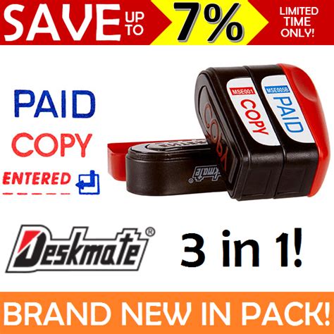 New Deskmate Pre Inked Multi Stamp Stacker Paid Copy Entered Red Blue
