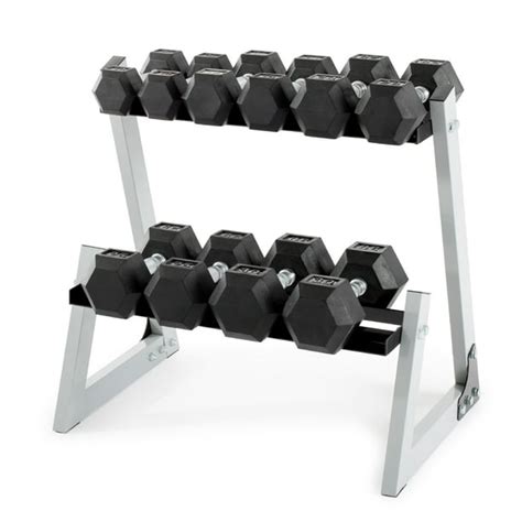 Weider 200 Lb Rubber Hex Dumbbell Weight Set With Weight Rack
