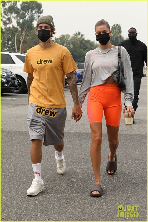 justin bieber and wife hailey hold hands en route to a saturday morning pilates session photo