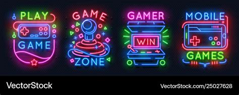 Video Games Logo Neon Premium Vector Video Games Neon Signs Style