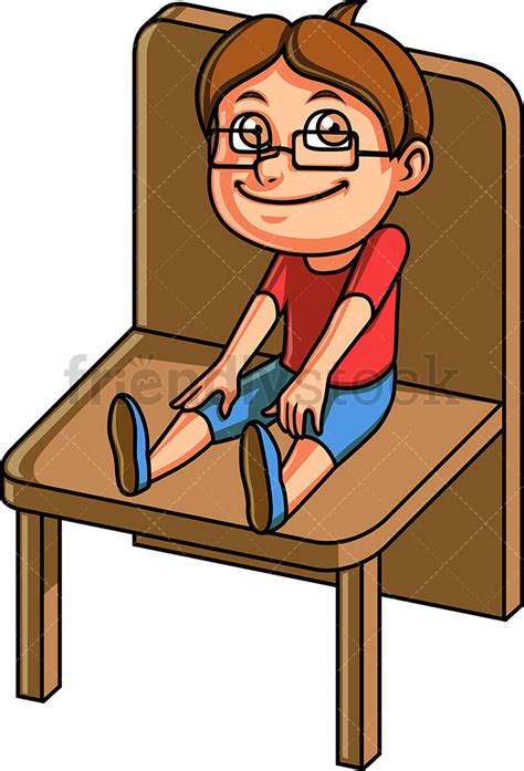 Little Boy Sitting On A Chair Cartoon Clipart Vector