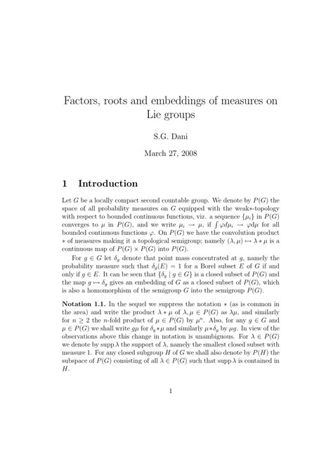 Pdf Factors Roots And Embeddings Of Measures On Lie Groups