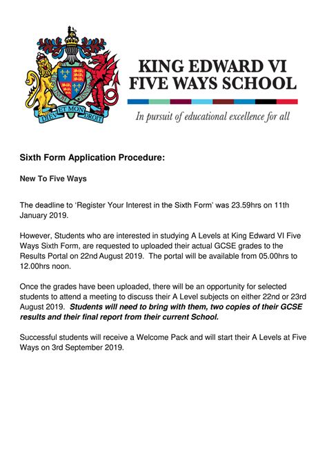 King Edward Vi Five Ways Schoo External Sixth Form Update Of Register