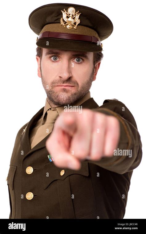 Army Man In Uniform Pointing Finger At You Stock Photo Alamy