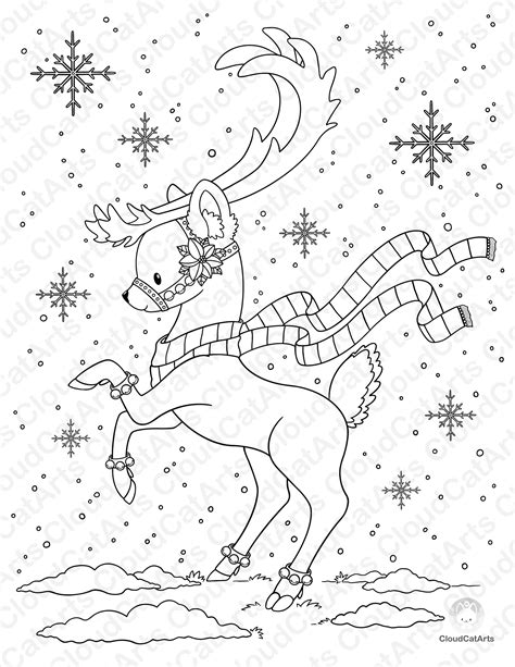 Winter Reindeer Digital Download Coloring Page — Cloud Cat Arts