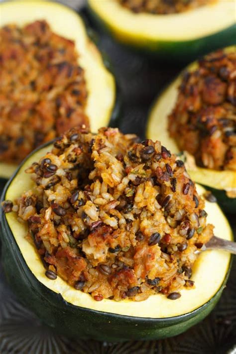 Stuffed Acorn Squash With Sage Apple Sausage And Wild Rice Table For