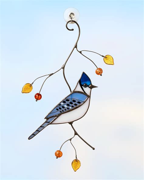 Blue Jay Stained Glass Suncatcher Custom Stained Glass Bird Etsy