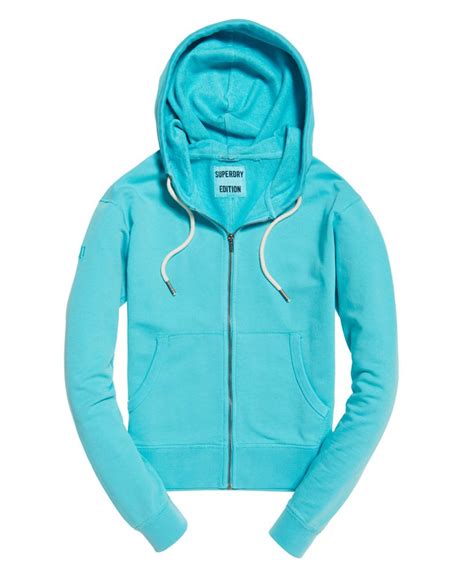 Womens Garment Dyed Zip Hoodie In Freezing Aqua Superdry