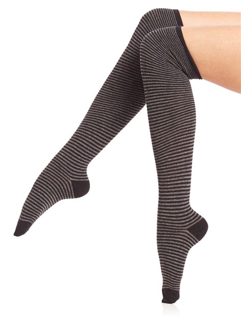Ilux Nobo Skinny Stripe Knee High Socks In Black Lyst