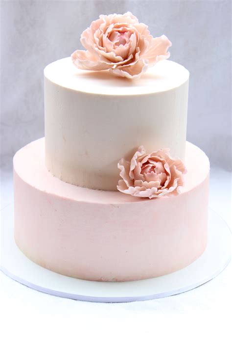 Pink Color Blocked Buttercream Wedding Cake With Sugar Peonies Sweet