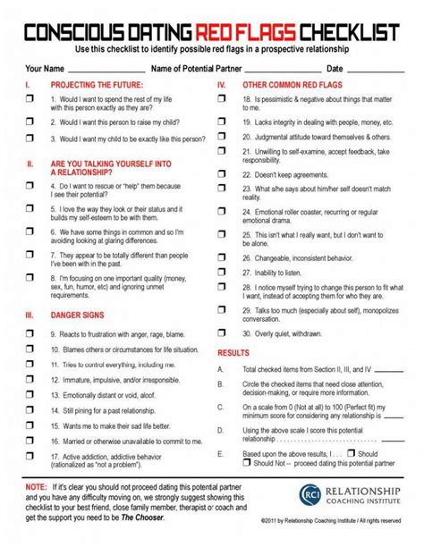 Relationship Red Flags Worksheet