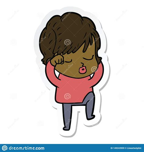 Sticker Of A Cartoon Woman With Eyes Shut Stock Vector Illustration