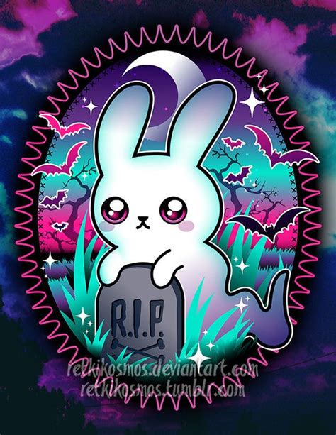 an image of a rabbit holding a tombstone in front of a purple and blue background