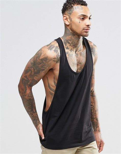 Asos Tank With Extreme Dropped Armhole And Racer Back In Black