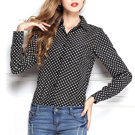 hot sale girl women s casual blouses polka dots chiffon blouse shirt tops vintage long sleeve