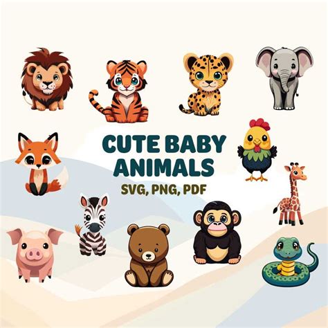 Cute Baby Animals Illustration Pack Svg Png Pdf Animal Clip Etsy