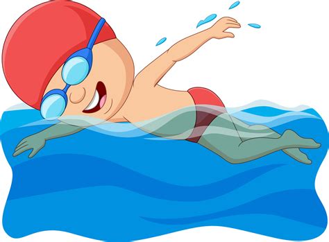 Cartoon Little Boy Swimmer In The Swimming Pool 7098161 Vector Art At