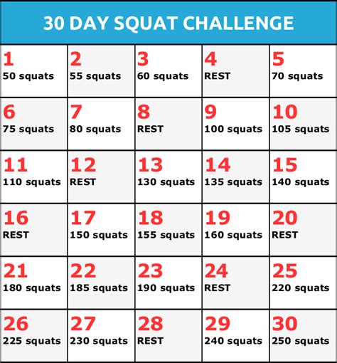 30 Day Squat Challenge Printable Francesco Printable