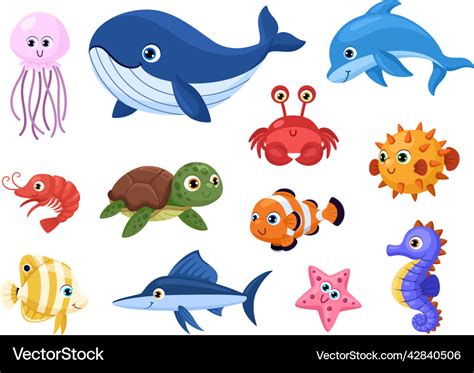 Cartoon Sea Animal Tropical Ocean Animals Funny Vector Image