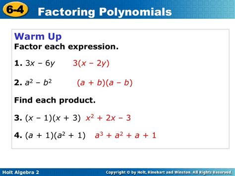 32 Factoring Polynomials