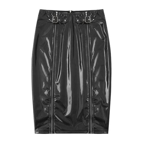 Womens Shiny Pvc Leather Metal Buckle Skirt Latex Zipper Bodycon