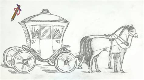 How To Draw A Traditional Horse Cart Carriage Drawing With Pretty