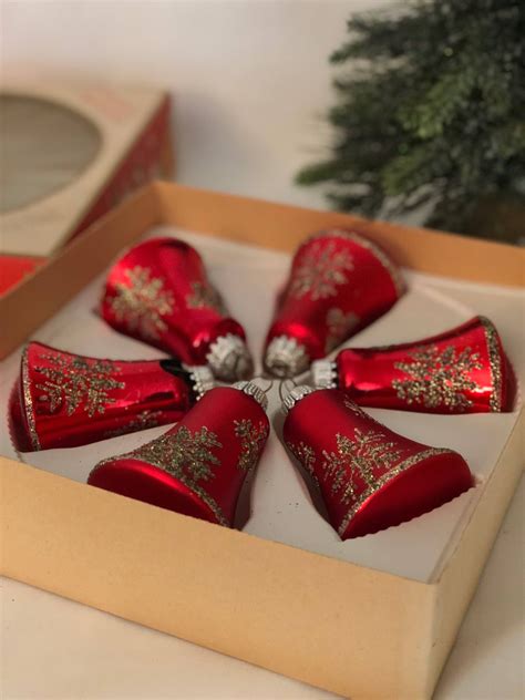 Vintage Glass Red Bells Christmas Ornaments Made In West Etsy How
