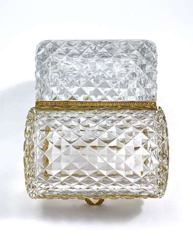 Pretty Antique Baccarat Cut Crystal Glass Casket Box With Domed Lid