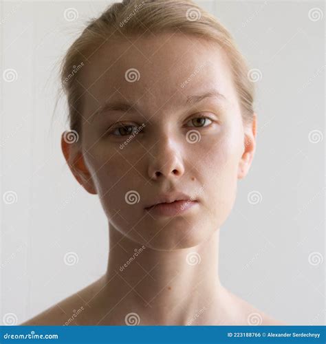 Beauty Close Up Face Portrait Of Young Woman Without Make Up Natural