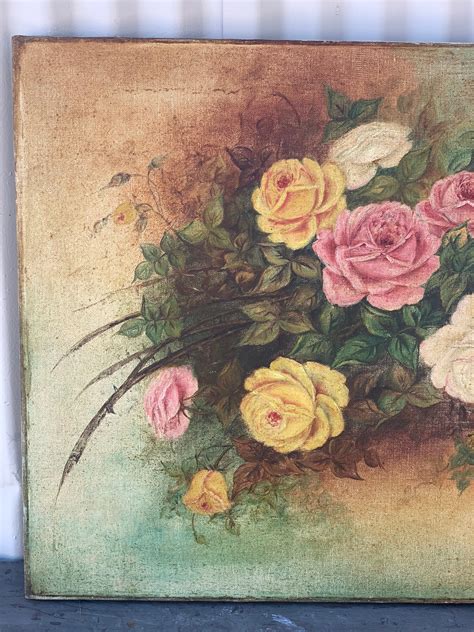 Antique Oil Painting Of Flowers 30 X 24