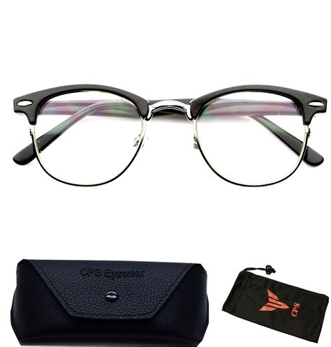 Clubmaster Style Readers Retro Half Plastic Metal Hipster Wire Reading Glasses Black Black